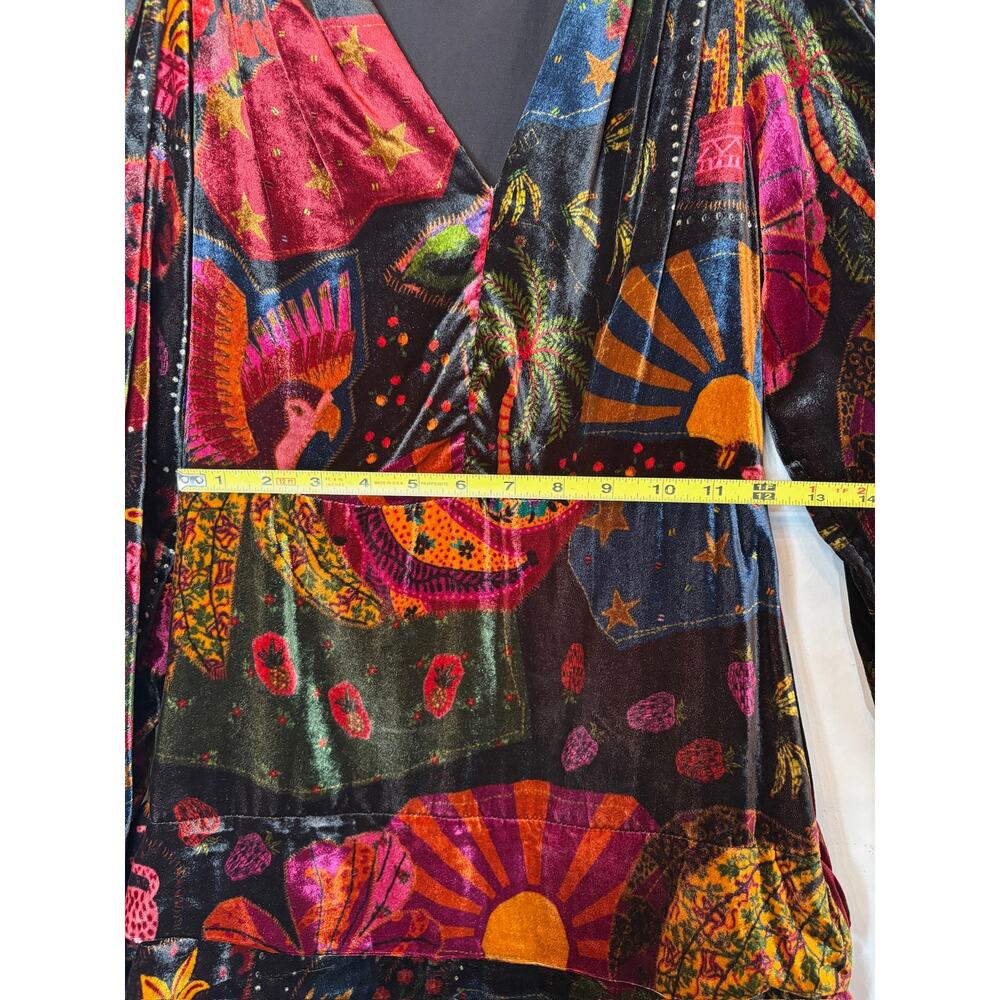 NWOT Farm Rio Crazy Mix Plunge Neck Long Sleeve Velveteen Mini Dress S #D6966 - Picture 4 of 5